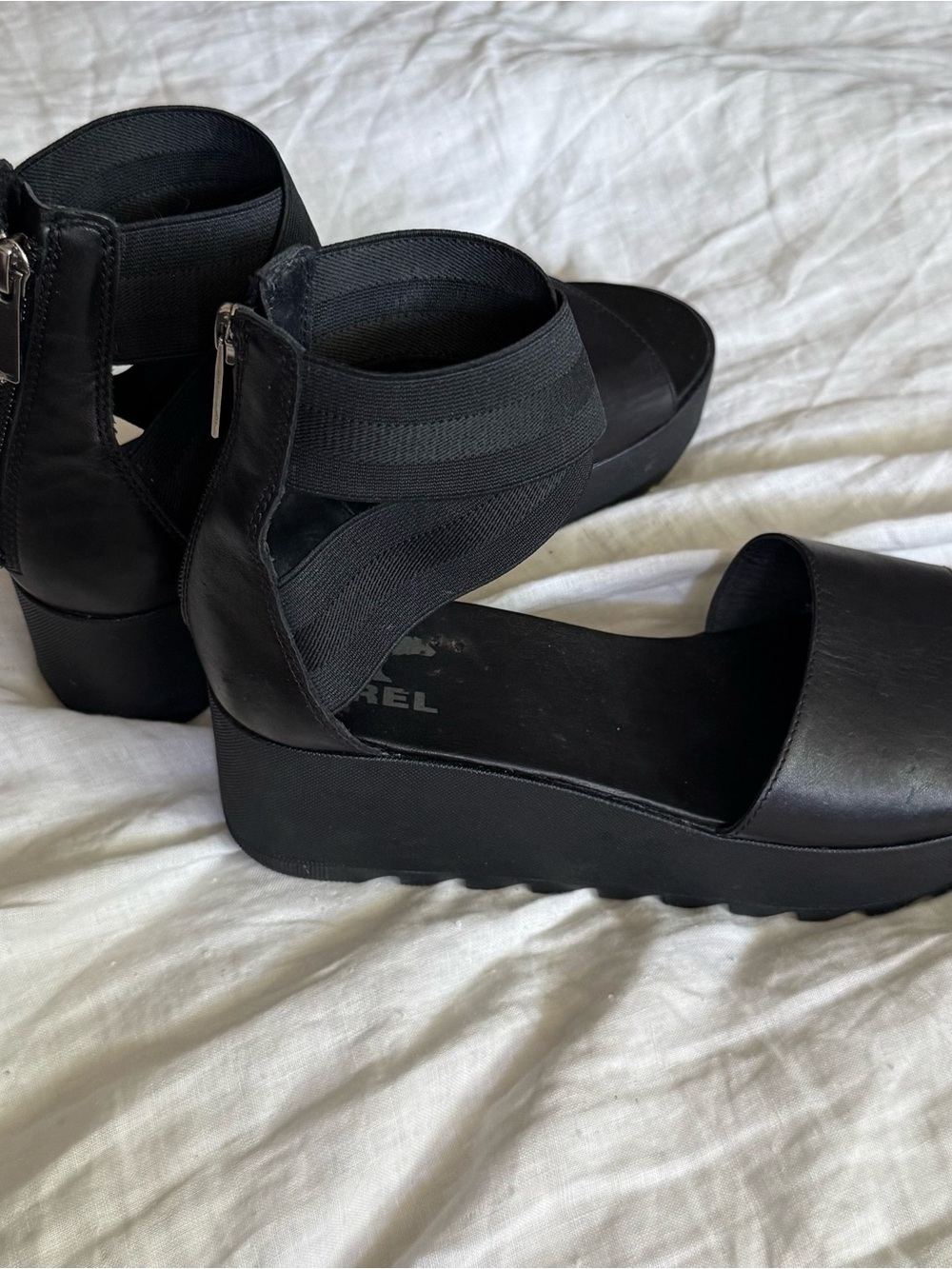Sorel Black Platform Ankle-Strap Sandals
